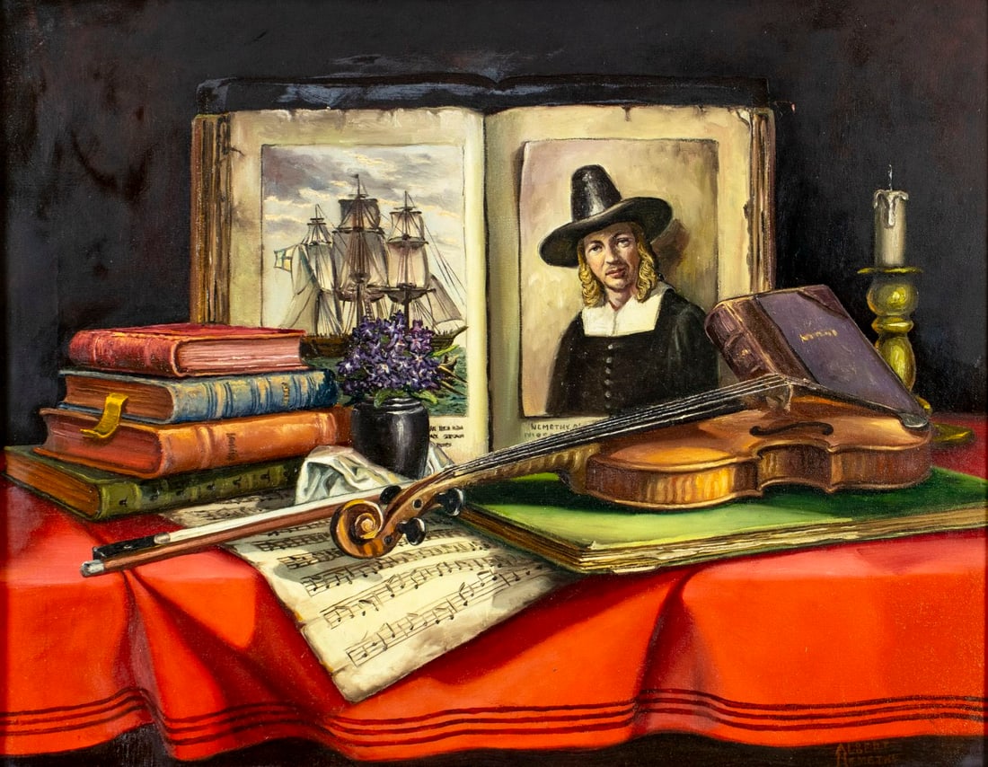 ATTRIB Albert Nemethy Sr (NY,Hungary,1920-1998) oil painting (1 of 12)