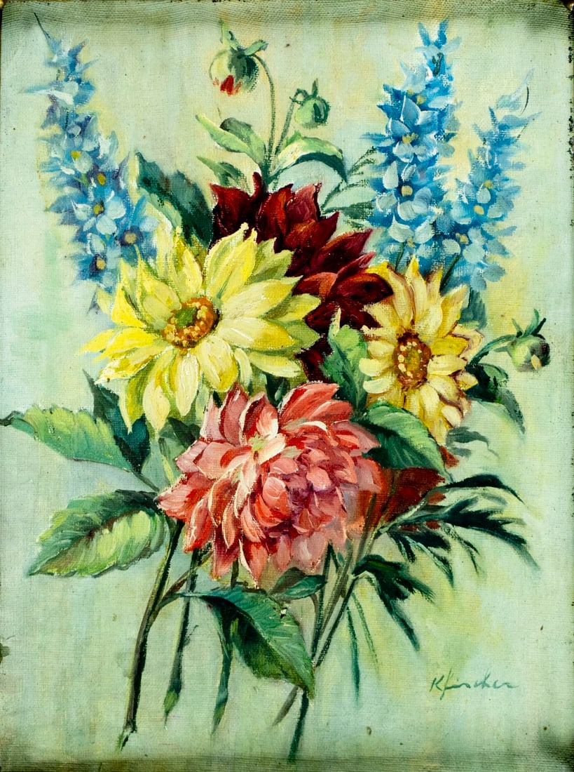 Vintage 20C European oil painting signed (1 of 12)