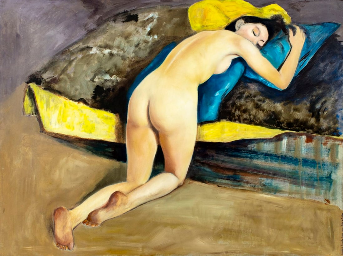 Marc Olivier Gregoire (France,1897-1991) oil painting: ARTIST: Marc Olivier Gregoire (French, 1897 - 1991) TITLE: Nude MEDIUM: oil on board CONDITION: Few minor paint losses. No visible inpaint under UV light. ART