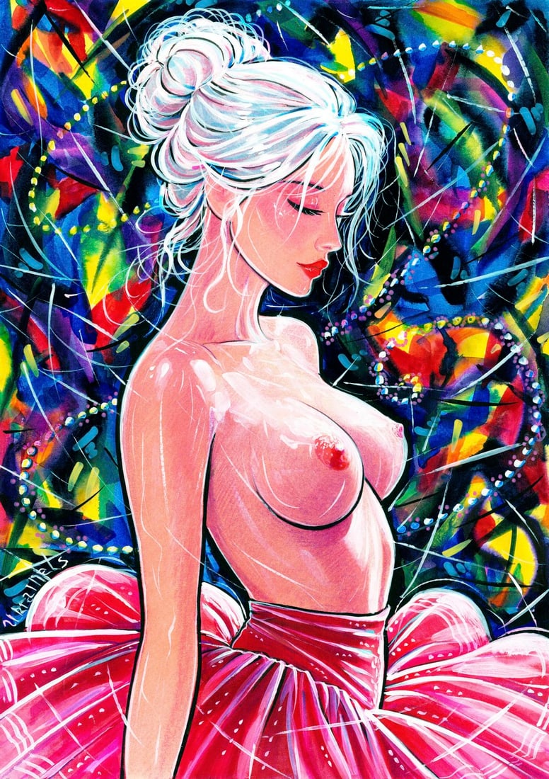 Alex Ukrainets (Ukraine,b 2001) mixed media painting: ARTIST: Alex Ukrainets (Ukrainian, born 2001) TITLE: Nude - Dance of High Vibration (titled on verso) MEDIUM: mixed media on heavy paper CONDITION: Very good. ART