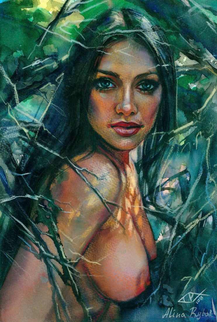 Alina Rybak (Ukraine,b 1996) watercolor painting: ARTIST: Alina Rybak (Ukrainian, born 1996) TITLE: Nude MEDIUM: watercolor on heavy paper CONDITION: Very good. ART SIZE: 12 x 8 inches / 30 x 20 cm <