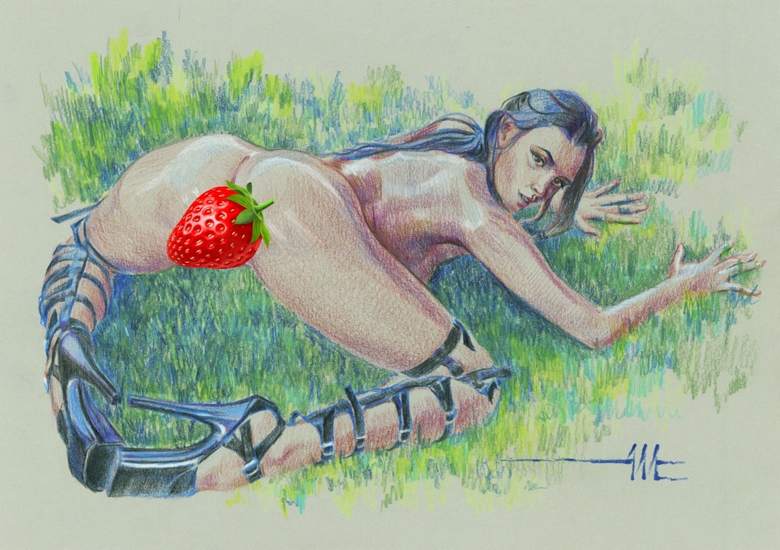 Aleksandr Matushkin (Ukraine,20/21C) colored pencil painting: ARTIST: Aleksandr Matushkin (Ukrainian, 20/21 centuries) TITLE: Nude MEDIUM: colored pencil on heavy paper CONDITION: Very good. ART SIZE: 8 x 12 inches