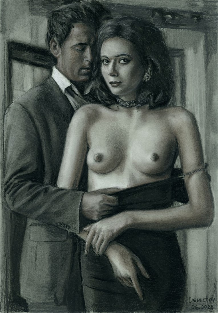 Oleksandr Demichev (Ukraine,20/21C) pastel painting: ARTIST: Oleksandr Demichev (Ukrainian, 20/21 centuries) TITLE: Nude Woman and Man MEDIUM: pastel on heavy paper CONDITION: Very good. ART SIZE: 16 x 11 i