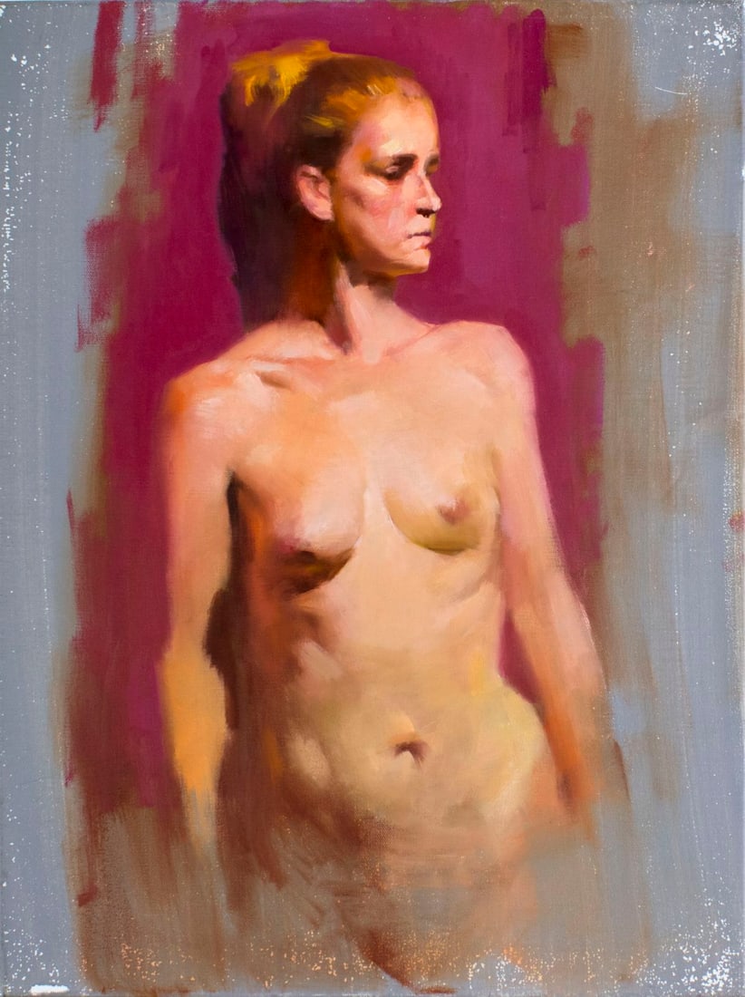 Chi Tung Chiang (NJ,China,20/21C) oil painting: ARTIST: Chi Tung Chiang (New Jersey, Chinese, 20/21 century) NAME: Pink Nude MEDIUM: oil on canvas CONDITION: Restretched. No visible inpaint under UV light. SIGHT SIZE: 24 x 18 inches /