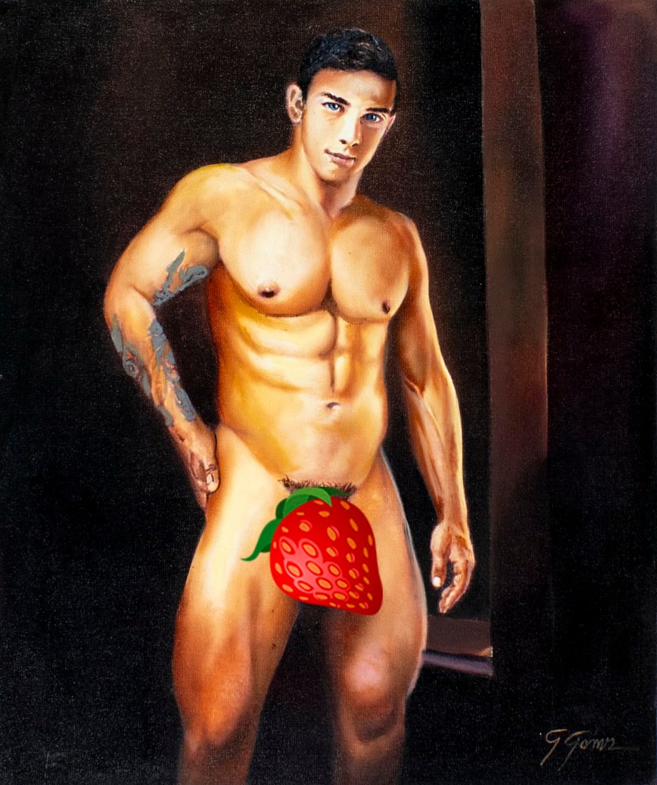 Gustavo Gomez (Colombia,FL,b 1956) oil painting: ARTIST: Gustavo Alonso Gomez (Colombian, Florida, born 1956) TITLE: Male Nude (titled on verso) MEDIUM: oil on canvas CONDITION: Unstretched (In-House stretching available).