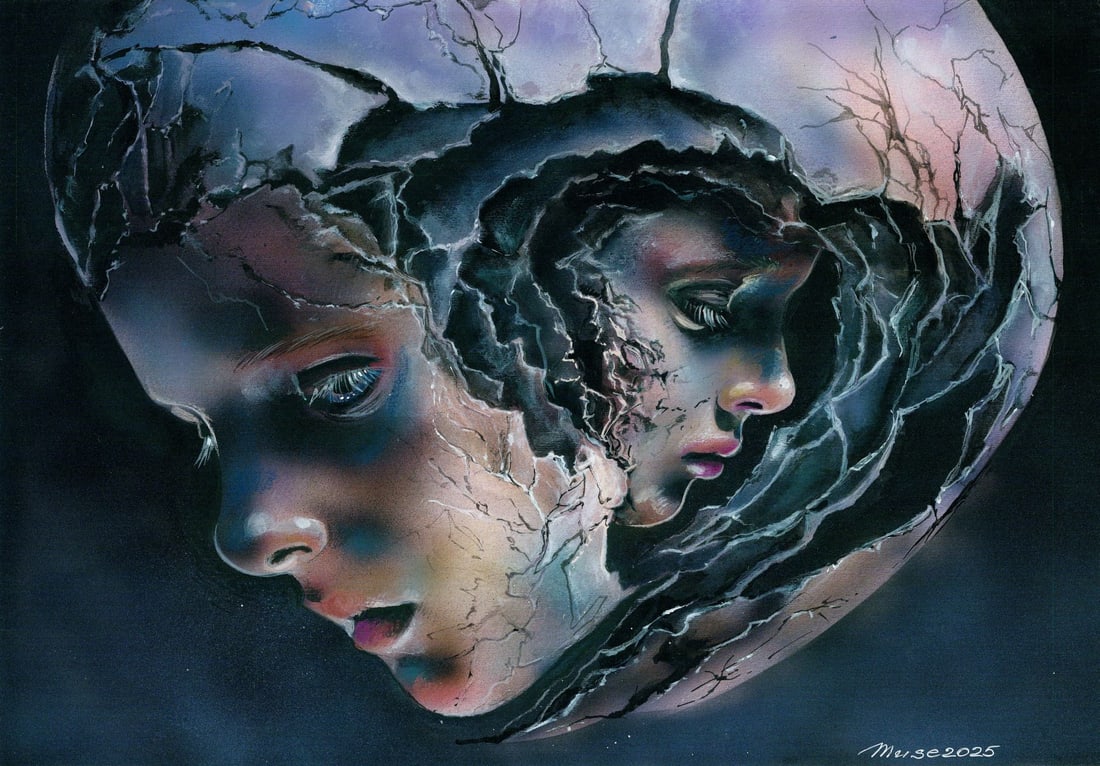 Olga Dolgikova (Ukraine,b 1967) acrylic painting: ARTIST: Olga Dolgikova (Ukrainian, born 1967) TITLE: Surreal Portrait MEDIUM: acrylic on heavy paper CONDITION: Very good. ART SIZE: 12 x 17 inches / 30