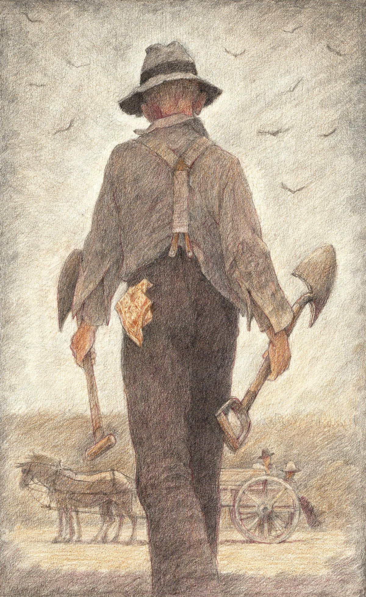 Vintage 20C American colored pencil painting (1 of 11)