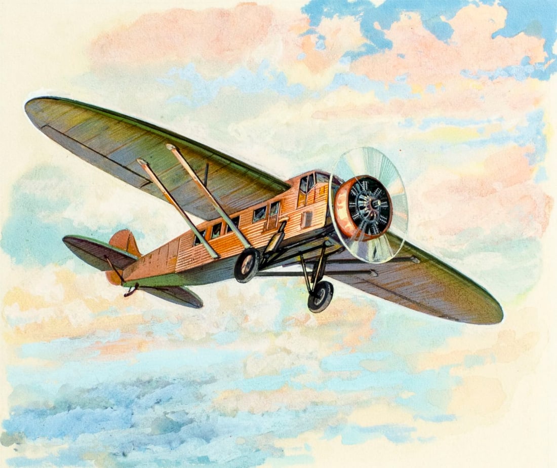 Evgeny Aniskin (Russia,1925-2002) gouache painting: ARTIST: Evgeny Dimitrievich Aniskin (Russian, 1925 - 2002) TITLE: Airplane K-5, 1929 YEAR: 1980 MEDIUM: gouache on paper. Paper applied to board. CONDITION: