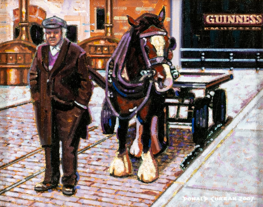 Donald Curran (MO,b 1955) oil painting: ARTIST: Donald Curran (Missouri, born 1955) TITLE: Guinness Brewery (titled on verso) YEAR: 2007 MEDIUM: oil on canvas board CONDITION: One small scratc