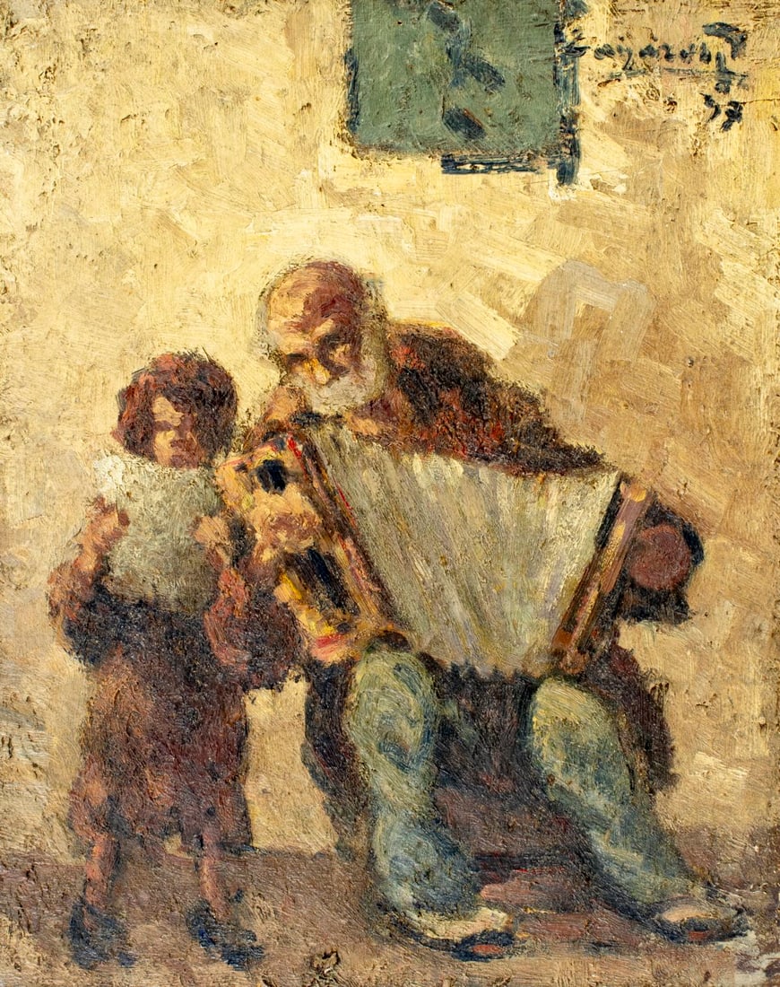 Antique 19C European oil painting signed (1 of 12)