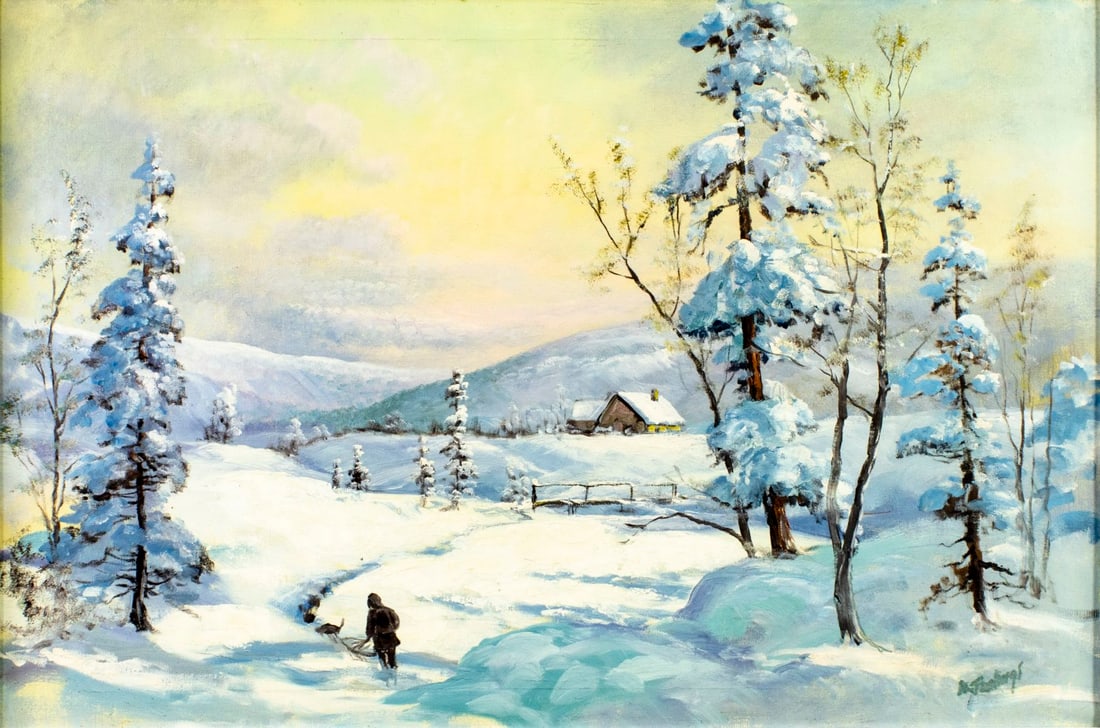 Vintage mid 20C American oil painting signed (1 of 12)