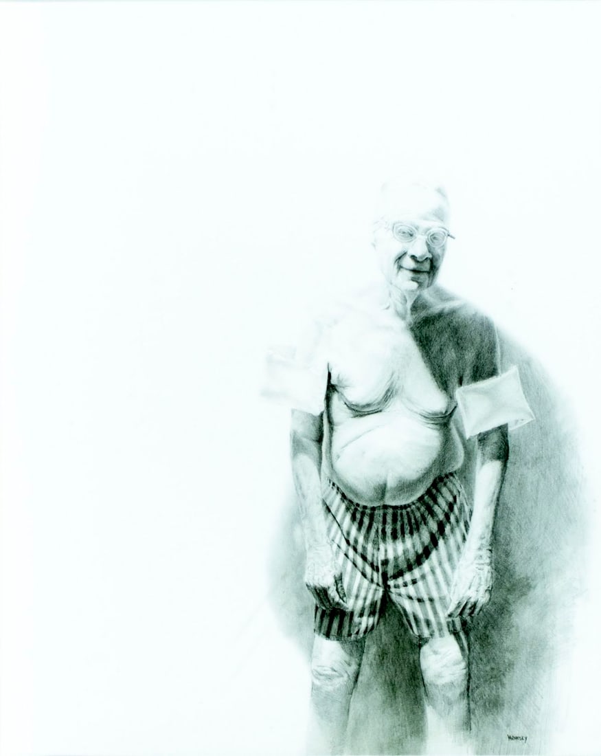 Jason Bard Yarmosky (NY,b 1987) graphite painting: ARTIST: Jason Bard Yarmosky (New York, born 1987) TITLE: Old Man MEDIUM: graphite on heavy paper CONDITION: Very good. Framed under glass. Wear to frame. ART SIZ