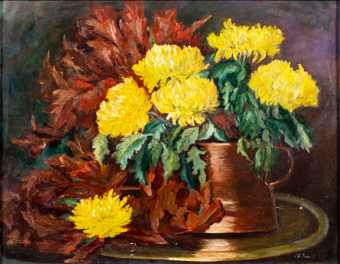 Antique early 20C American oil painting signed (1 of 12)