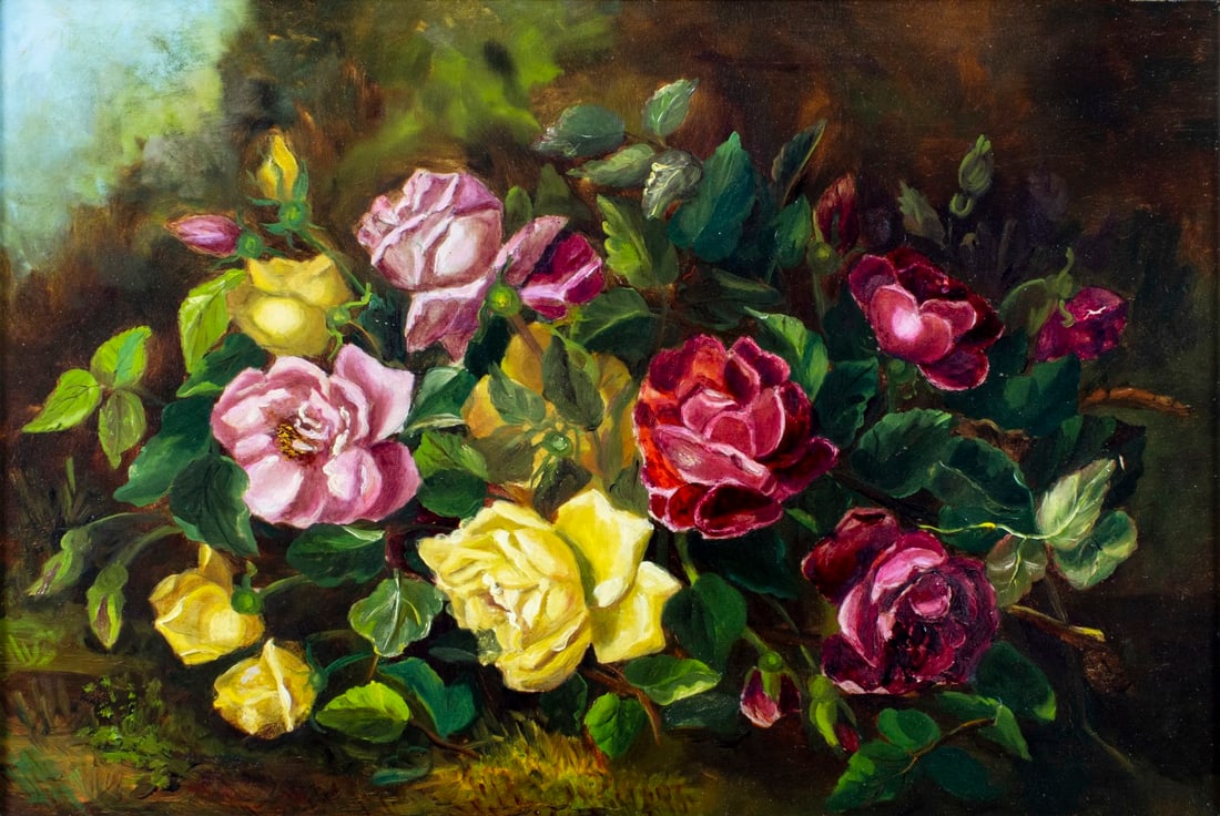 Antique 19C American oil painting signed (1 of 13)