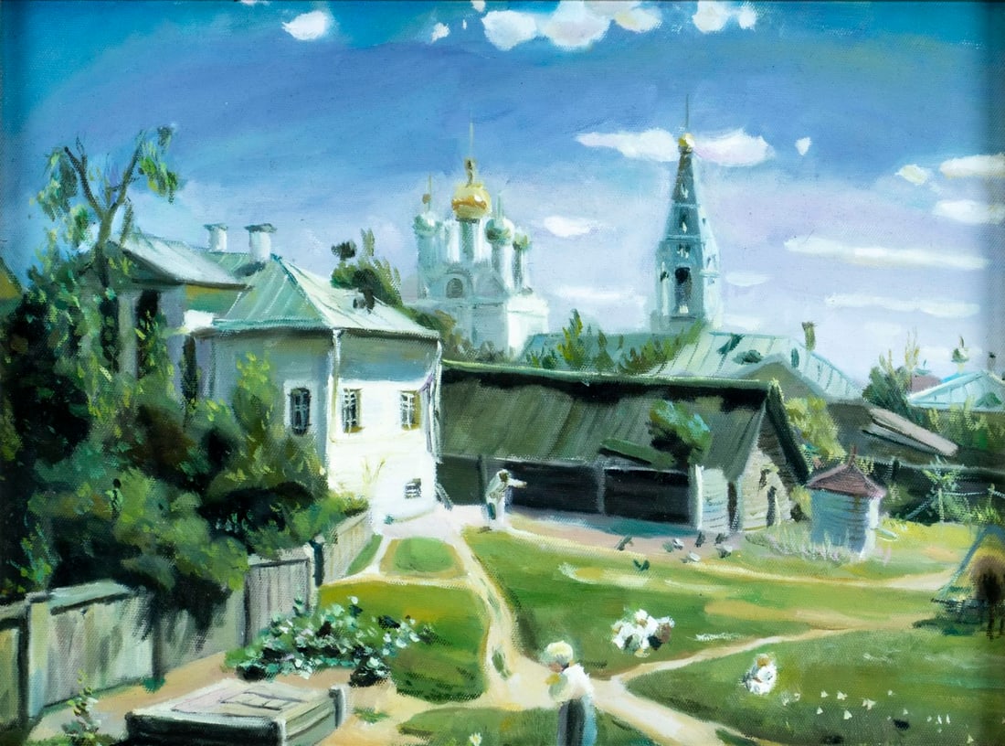 Vintage 20/21C Russian oil painting AFTER Vasily Polenov: ARTIST: - (Russia, 20/21 centuries) AFTER Vasily Dmitrievich Polenov (Russian,1844 - 1927) TITLE: Moscow Courtyard, Russia MEDIUM: oil on canvas CONDITION: Very good. No