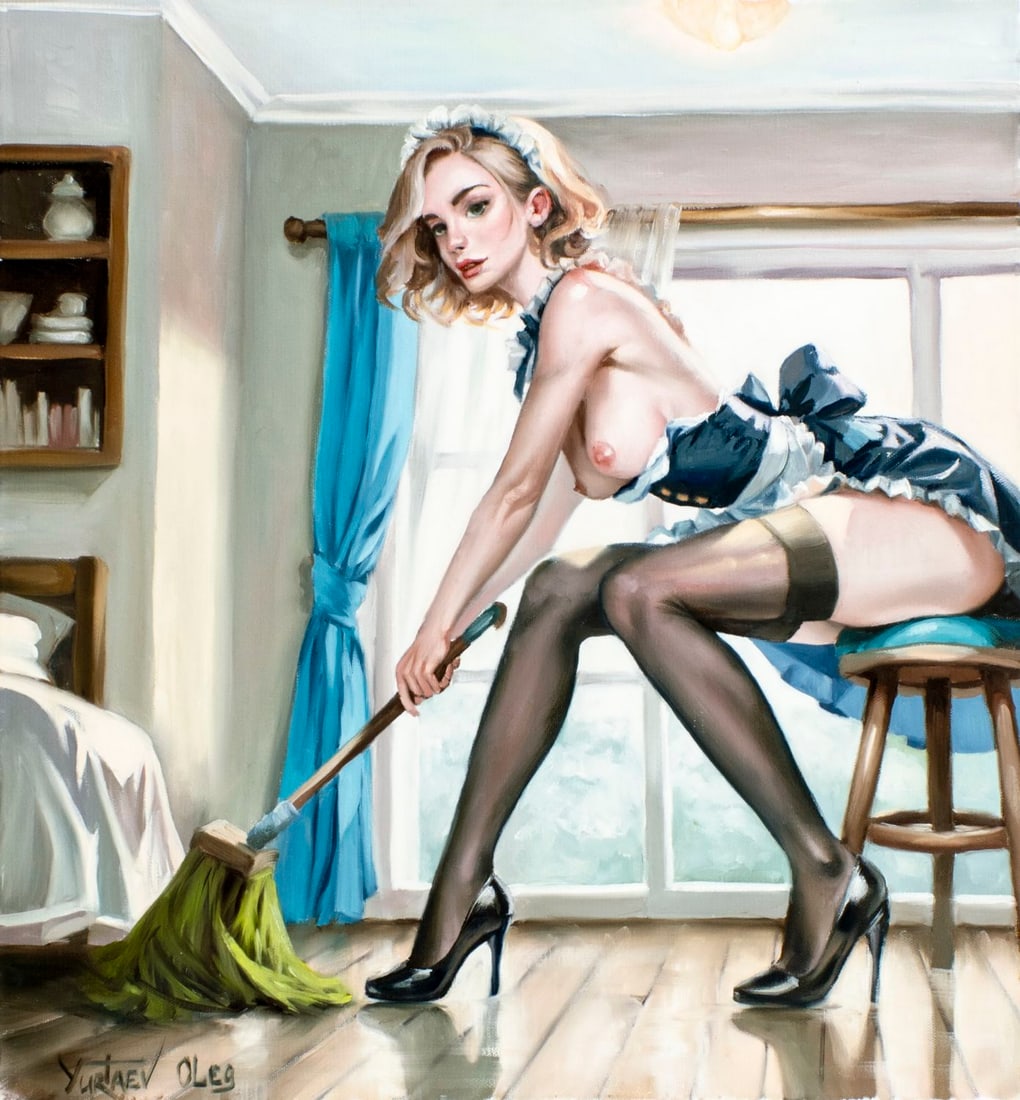 Oleg Yurtaev (Russia,b 1981) oil painting: ARTIST: Oleg Yurtaev (Russian, born 1981) TITLE: Female Semi Nude (titled on verso) MEDIUM: oil on canvas CONDITION: Unstretched (In-House stretching available). Very good.