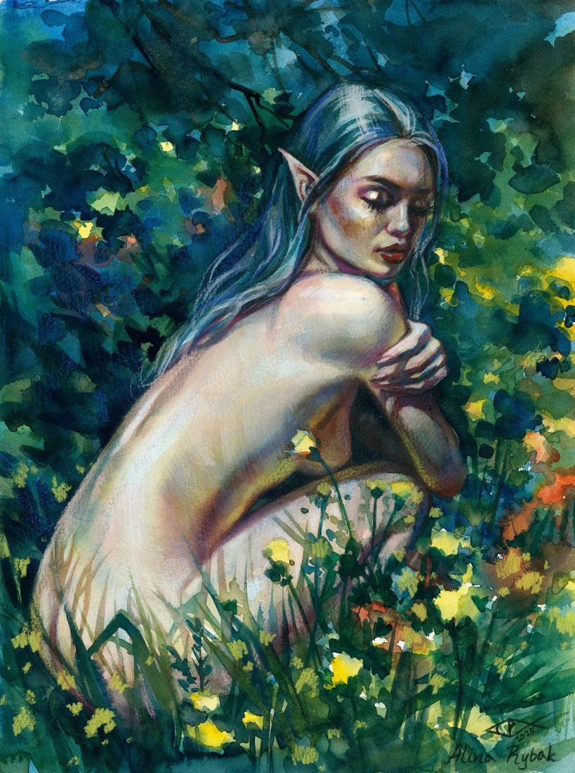 Alina Rybak (Ukraine,b 1996) watercolor painting: ARTIST: Alina Rybak (Ukrainian, born 1996) TITLE: Seated Nude MEDIUM: watercolor on paper CONDITION: Very good. ART SIZE: 16 x 12 inches / 40 x 30 cm