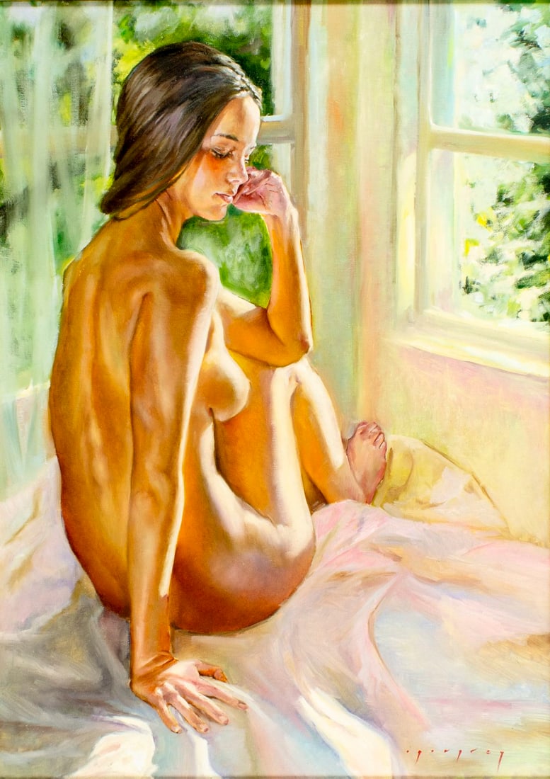 Igor Grey (Ukraine,b 1975) oil painting: ARTIST: Igor Grey (Ukrainian, born 1975) TITLE: Nude - Sunlight (titled on verso) YEAR: 2015 MEDIUM: oil on canvas CONDITION: Very good. No visible inpa