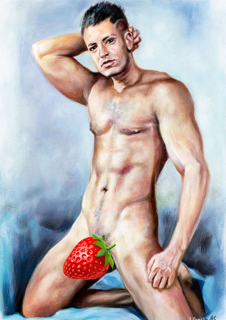 Valentin Ukrainets (Ukraine,b 1965) oil painting: ARTIST: Valentin Ukrainets (Ukrainian, born 1965) TITLE: Male Nude - Dreamer (titled on verso) MEDIUM: oil on canvas CONDITION: Unstretched (In-House stretching available).