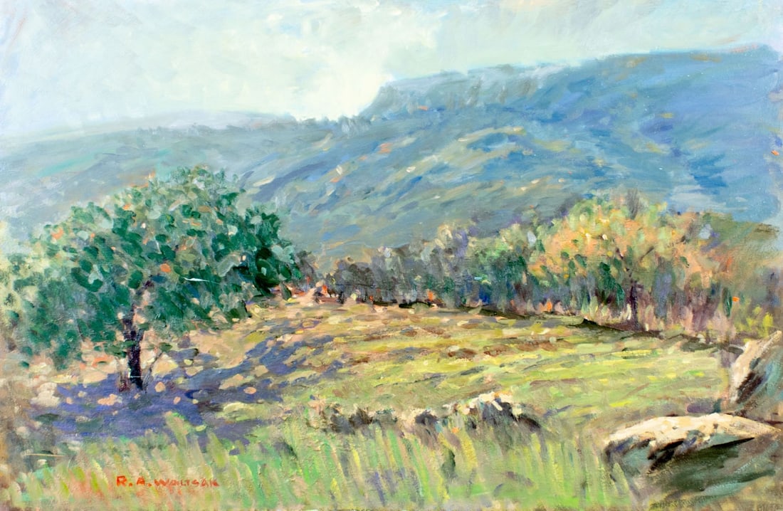 Robert Waltsak (NJ,b 1944) oil painting: ARTIST: Robert Alan Waltsak (New Jersey, born 1944) TITLE: Ringwood Mountains, NJ (titled on verso) YEAR: 2019 MEDIUM: oil on board CONDITION: Very good.