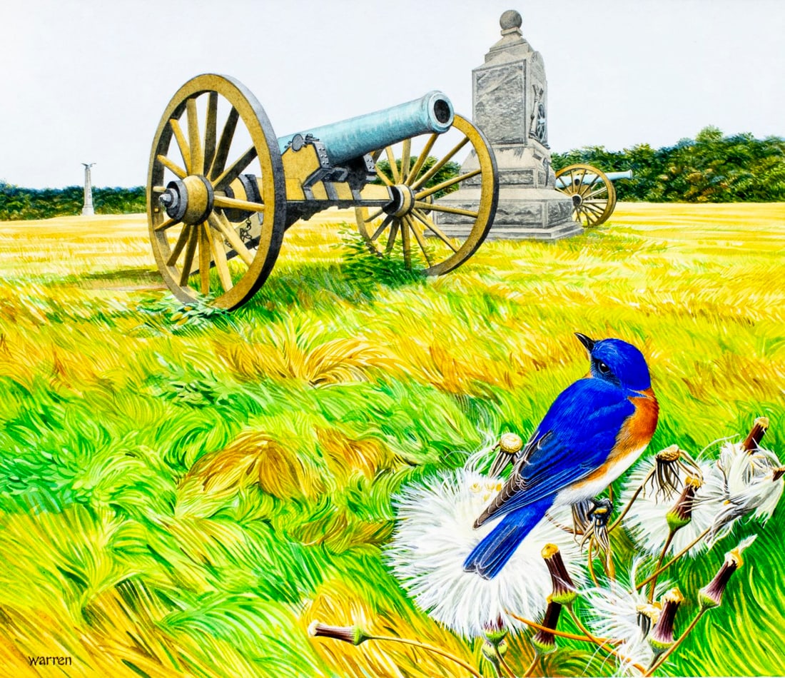 Michael Warren (UK,1938-?) watercolor painting: ARTIST: Michael Warren (United Kingdom, 1938 - ???) TITLE: Eastern Bluebird, Pennsylvania YEAR: 1987 MEDIUM: watercolor on heavy paper CONDITION: Very