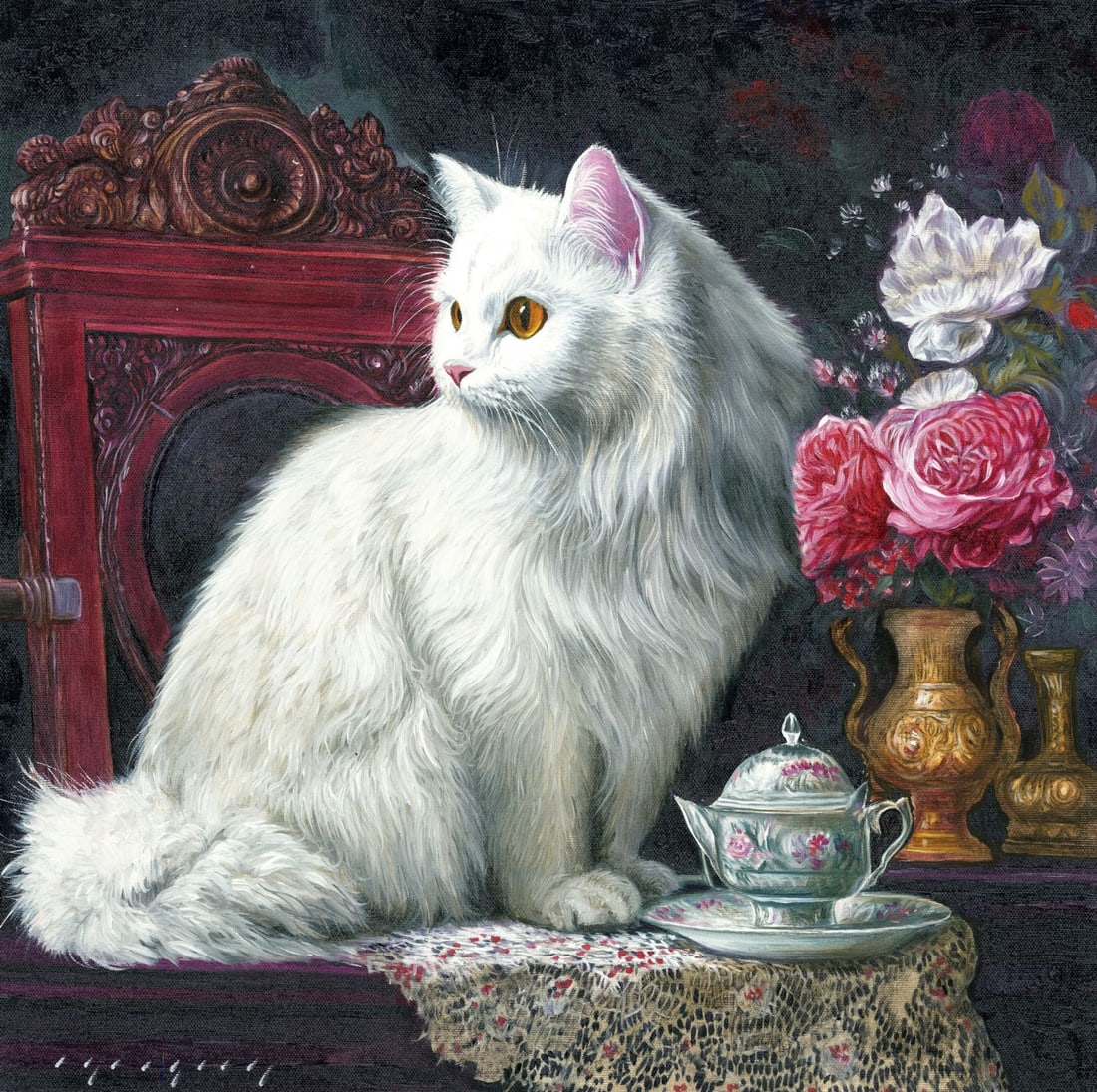 Igor Grey (Ukraine,b 1975) oil painting: ARTIST: Igor Grey (Ukrainian, born 1975) TITLE: Cat - Old Room (titled on verso) MEDIUM: oil on canvas CONDITION: Very good. No visible inpaint under UV light. AR