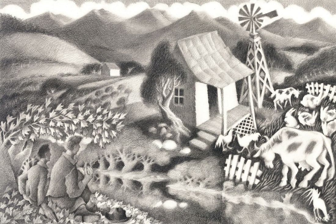 Vintage 20C American pastel painting (1 of 11)