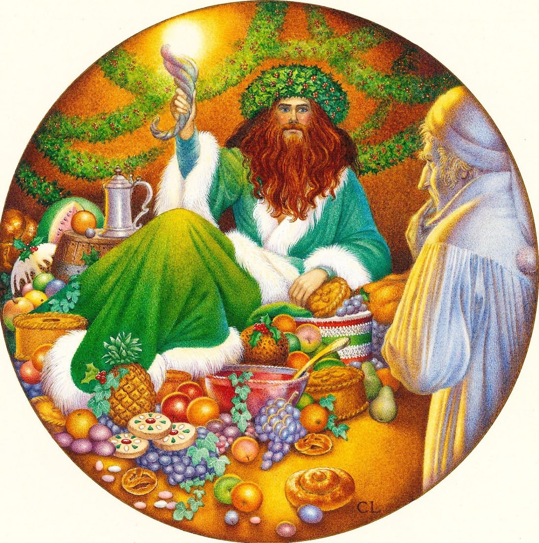 Carol Lawson (UK,20/21C) watercolor painting: ARTIST: Carol Lawson (United Kingdom, 20/21 centuries) TITLE: A Christmas Carol (titled on verso) YEAR: 1980s MEDIUM: watercolor on paper. Paper applied to board.