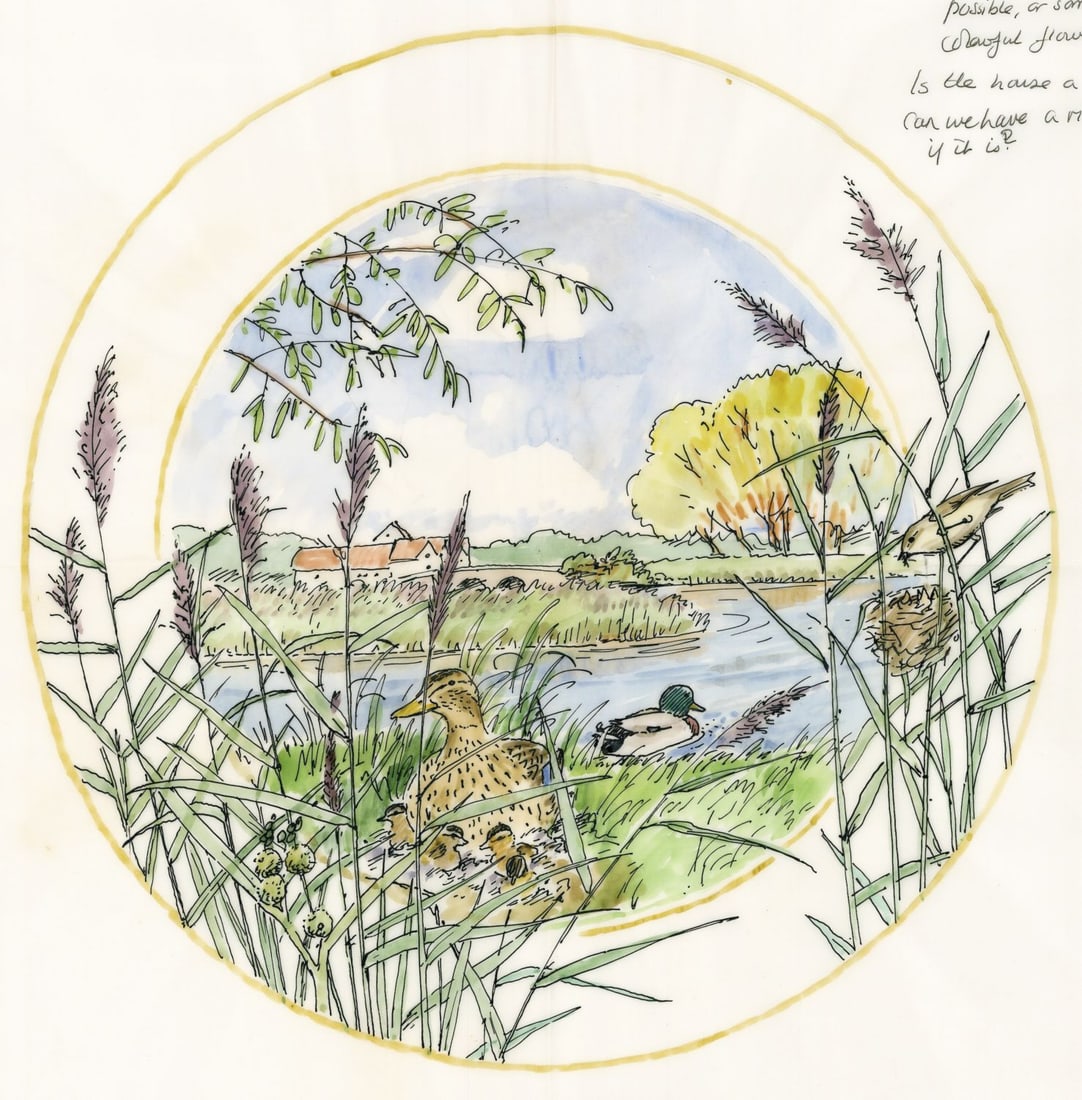 Peter Barrett (UK,1935-?) watercolor painting: ARTIST: Peter Barrett (United Kingdom, 1935 - ???) TITLE: Country Year - July Sketch YEAR: 1979 MEDIUM: watercolor on paper CONDITION: Few small tears