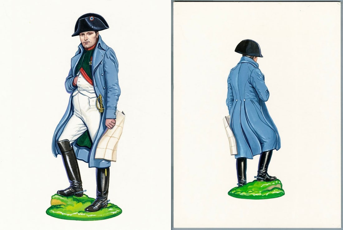 Gerry Embleton (UK,1941-?) gouache painting: ARTIST: Gerry A Embleton (United Kingdom, 1941 - ???) TITLE: Napoleon Bonaparte MEDIUM: gouache on board CONDITION: Minor damages to corners. Few pinholes along edges.