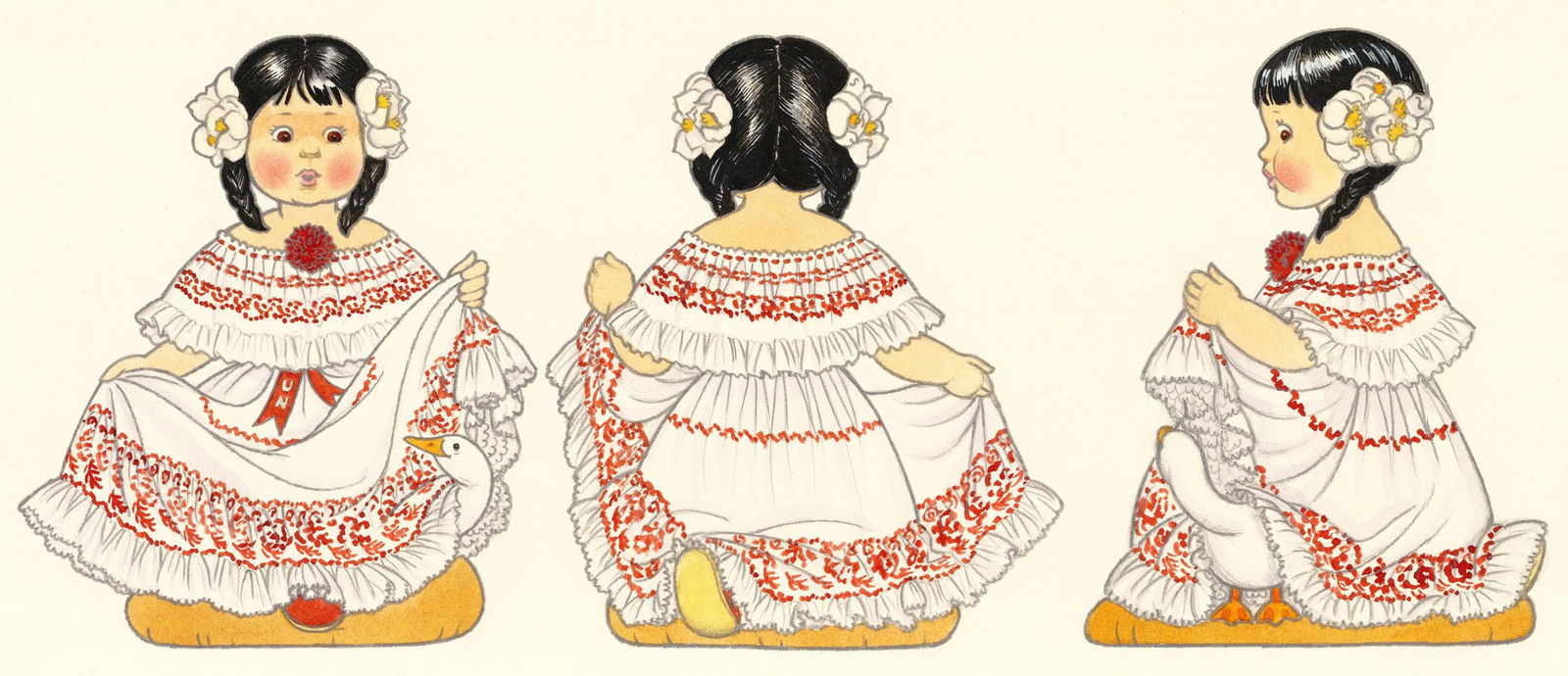 Carol Lawson (UK,20/21C) watercolor painting: ARTIST: Carol Lawson (United Kingdom, 20/21 centuries) TITLE: UN Children - Panama YEAR: circa 1983 MEDIUM: watercolor on board CONDITION: Overall good.<