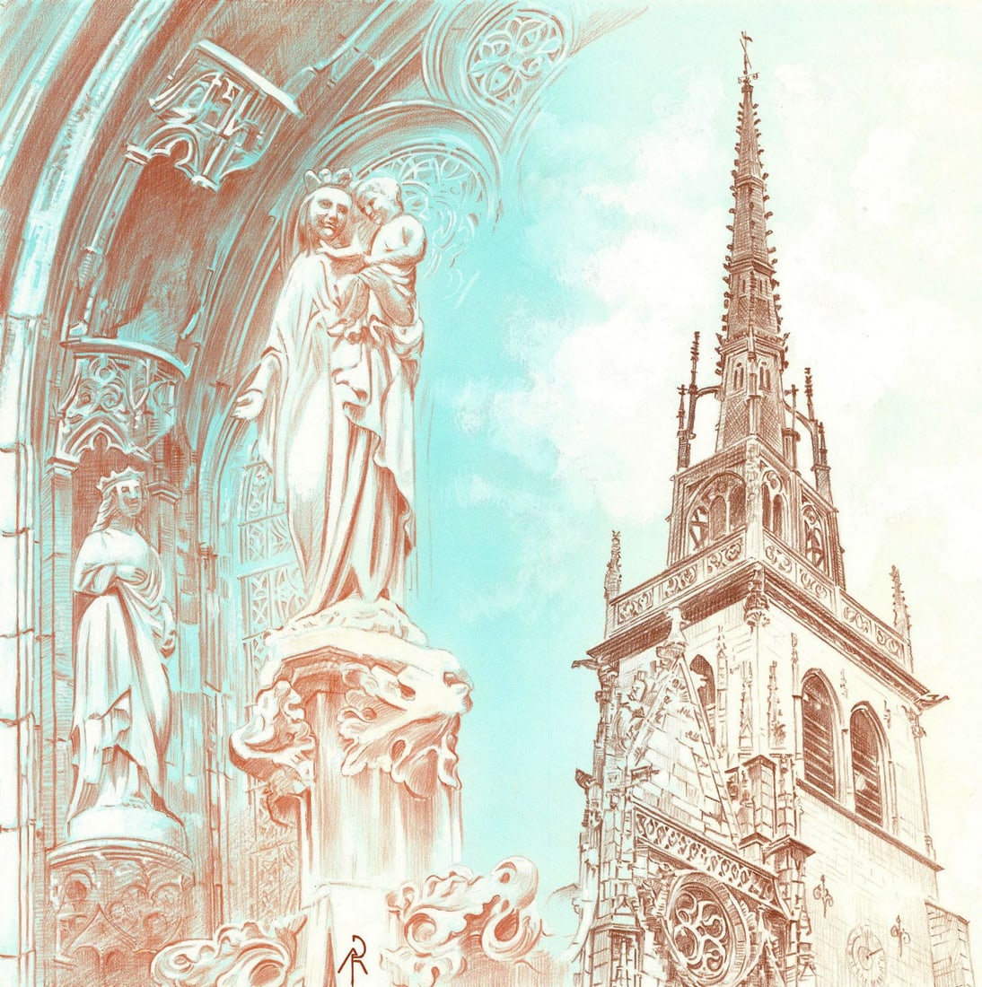 Pierre Albuisson (France,20/21C) colored pencil painting (1 of 13)