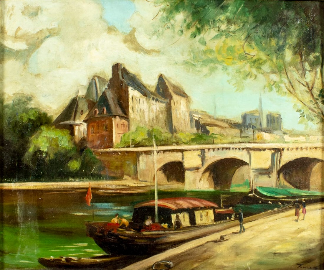 Vintage mid 20C French oil painting signed (1 of 13)