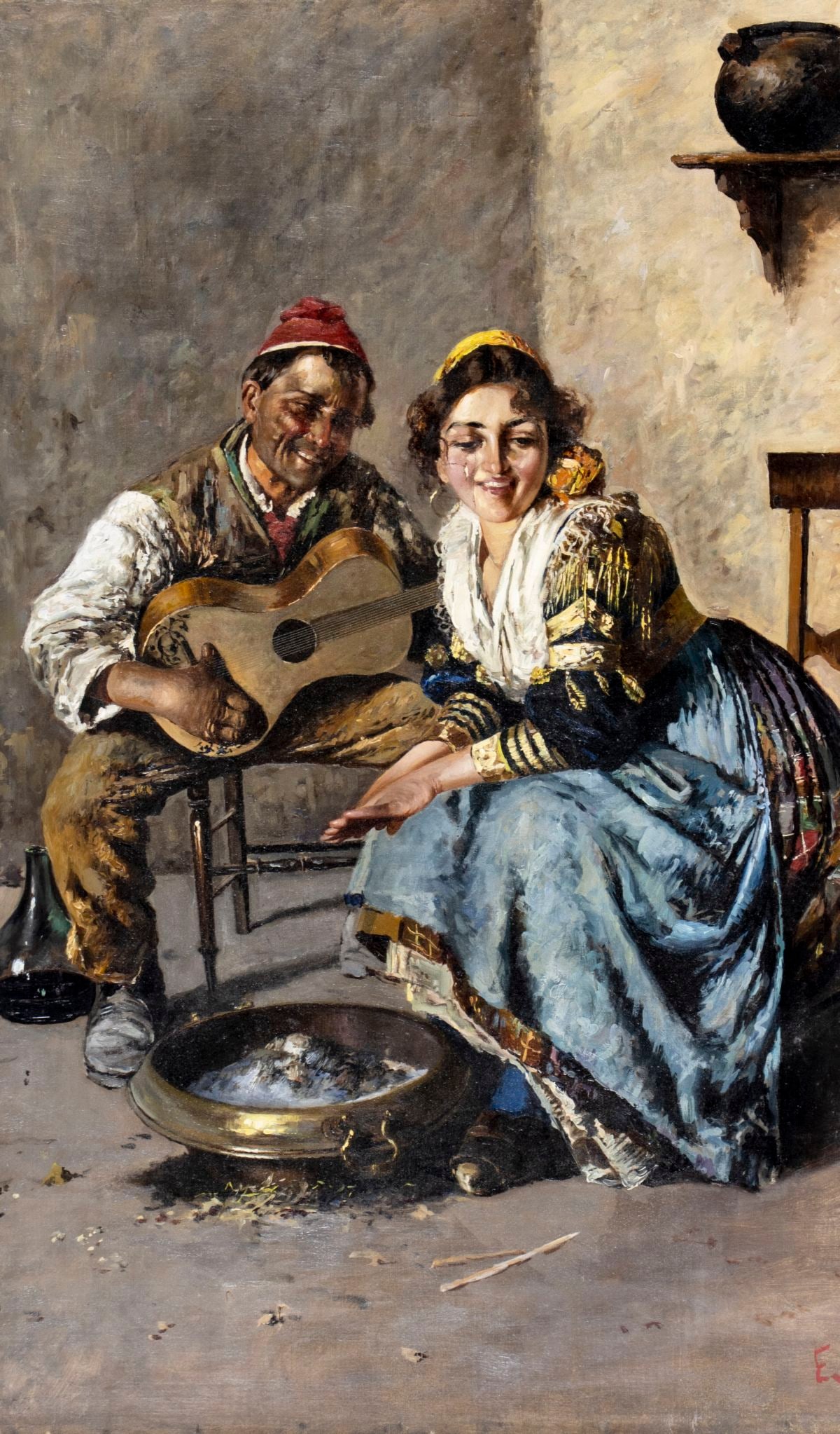 Antique 19C Italian oil painting signed (1 of 12)