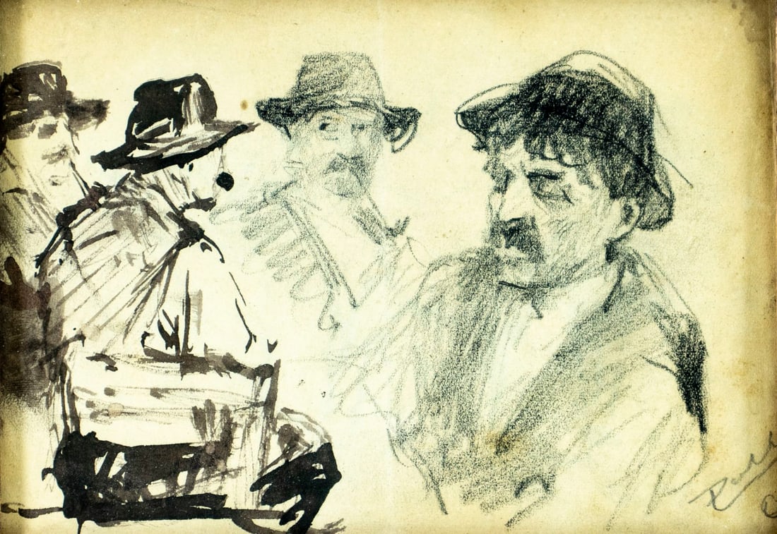 Antique early 20C Hungarian mixed media painting signed (1 of 12)