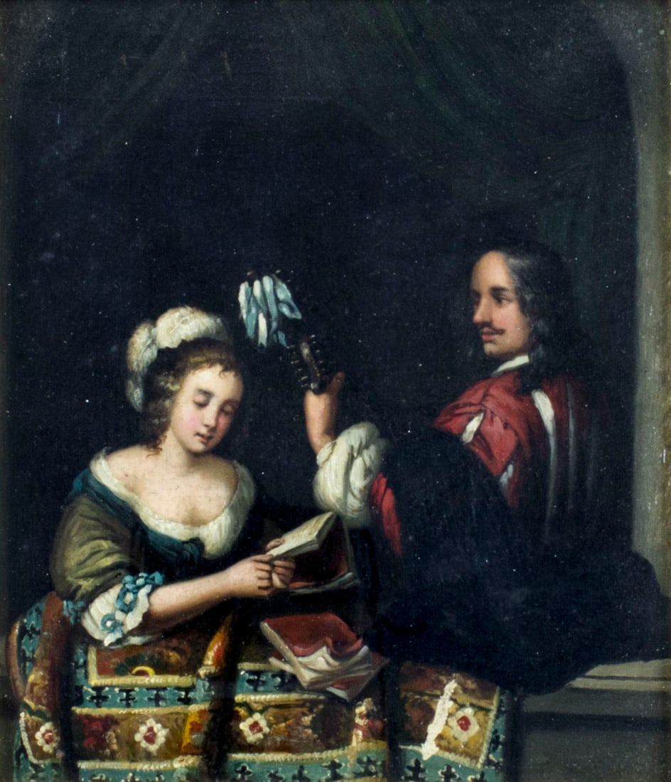 Antique early 20C European oil painting: ARTIST: - (Europe, eartly 20 century) NAME: Interior Scene MEDIUM: oil on canvas CONDITION: Very good. No visible inpaint under UV light. Framed under the glass. SIGHT SIZE: 10 x 9 inches