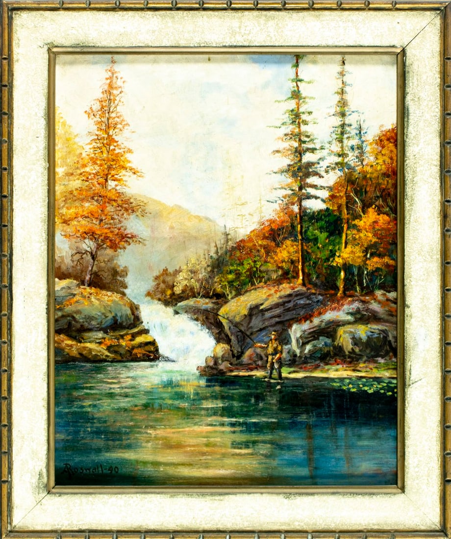 A Roswall (US,mid 20C) oil painting antique - 3