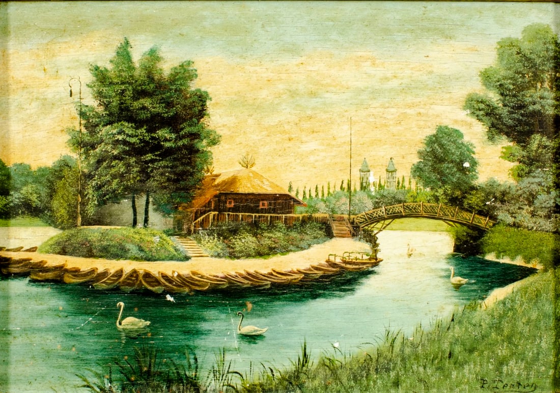 P Tenton (US,early 20C) oil painting antique (1 of 12)