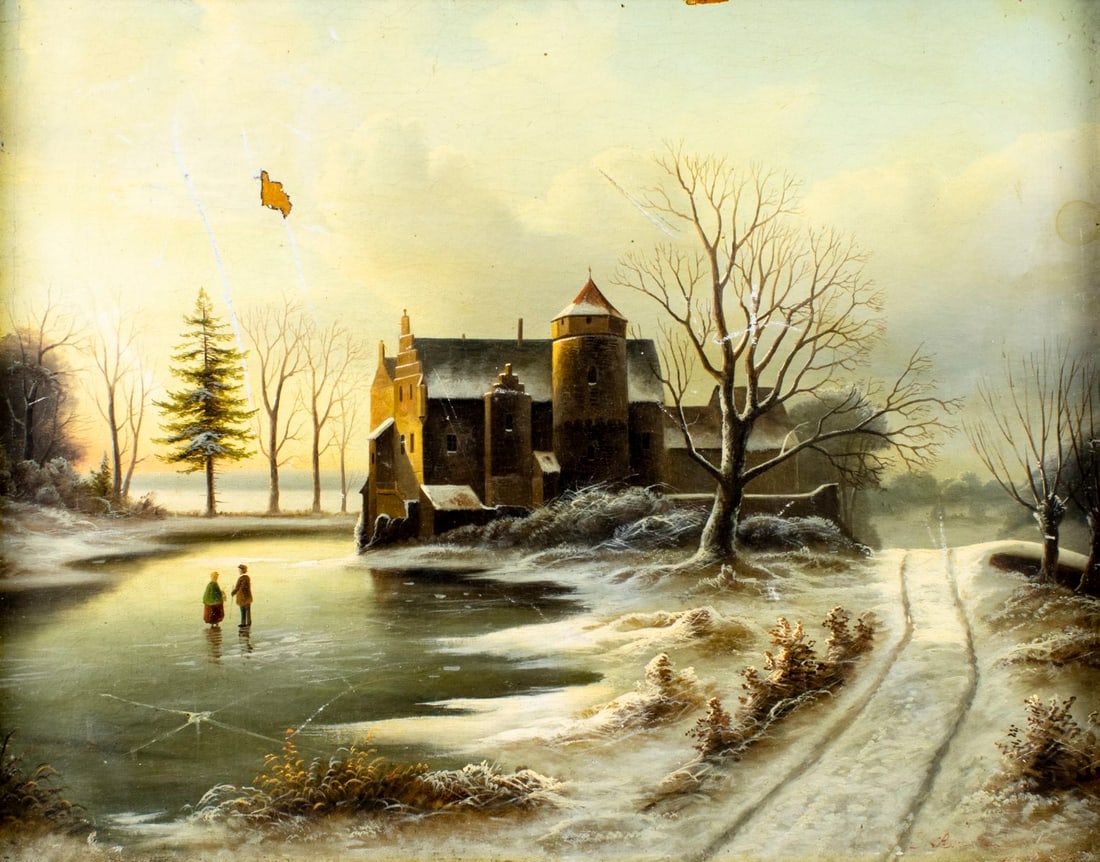 Antique 19C European oil painting signed (1 of 12)