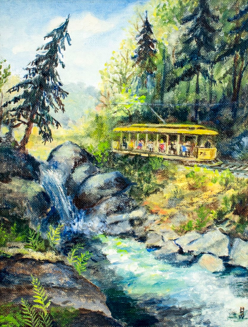 Weirschem (PA,20C) oil painting: ARTIST: Weirschem (Pennsylvania, 20 century) NAME: Landscape - Pequea Valley, PA (titled on verso) MEDIUM: oil on canvas board CONDITION: Very good. No visible inpaint under UV light. SIG