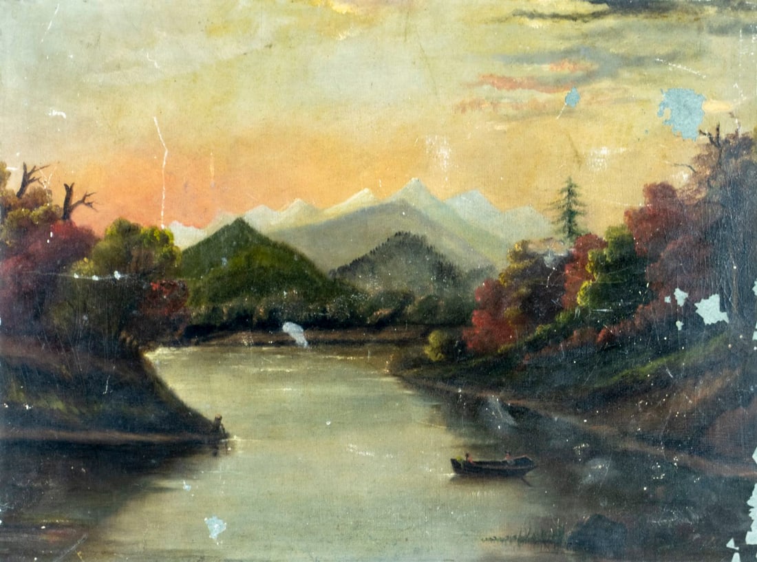 Antique early 20C American oil painting (1 of 13)