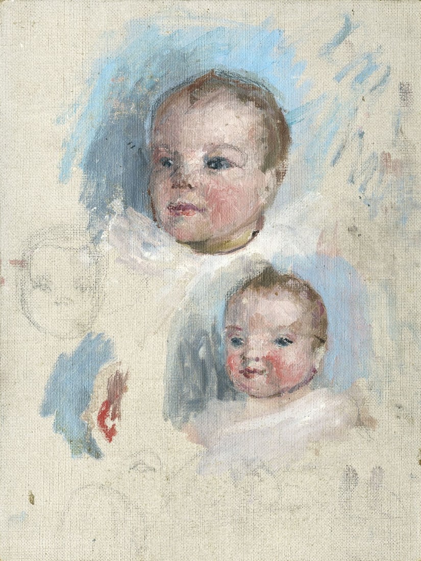 Helen DuMond (NY,CA,OR,1872-1968) oil painting: ARTIST: Helen Savier DuMond (New York, California, Oregon, 1872 - 1968) TITLE: Portrait of Child MEDIUM: oil on canvas board CONDITION: Minor scratches/paint losses. No vi