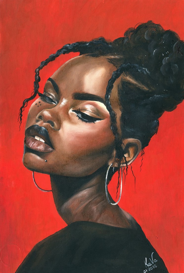 Valeria Kaydan (Ukraine,20/21C) acrylic painting: ARTIST: Valeria Kaydan (Ukrainian, 20/21 centuries) TITLE: Portrait of Woman MEDIUM: acrylic on heavy paper CONDITION: Very good. ART SIZE: 12 x 8 inches