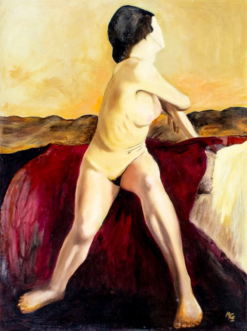 Marc Olivier Gregoire (France,1897-1991) oil painting: ARTIST: Marc Olivier Gregoire (French, 1897 - 1991) TITLE: Seated Nude MEDIUM: oil on board CONDITION: Some small damages to edges and corners. Some small scratches/paint