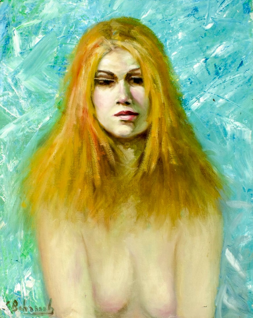 Charles Bohannah (NY,1910-1985) oil painting: ARTIST: Charles F Bohannah (New York, 1910 - 1985) TITLE: Portrait of Nude Female MEDIUM: oil on canvas CONDITION: Unstretched (In-House stretching available). Some paint