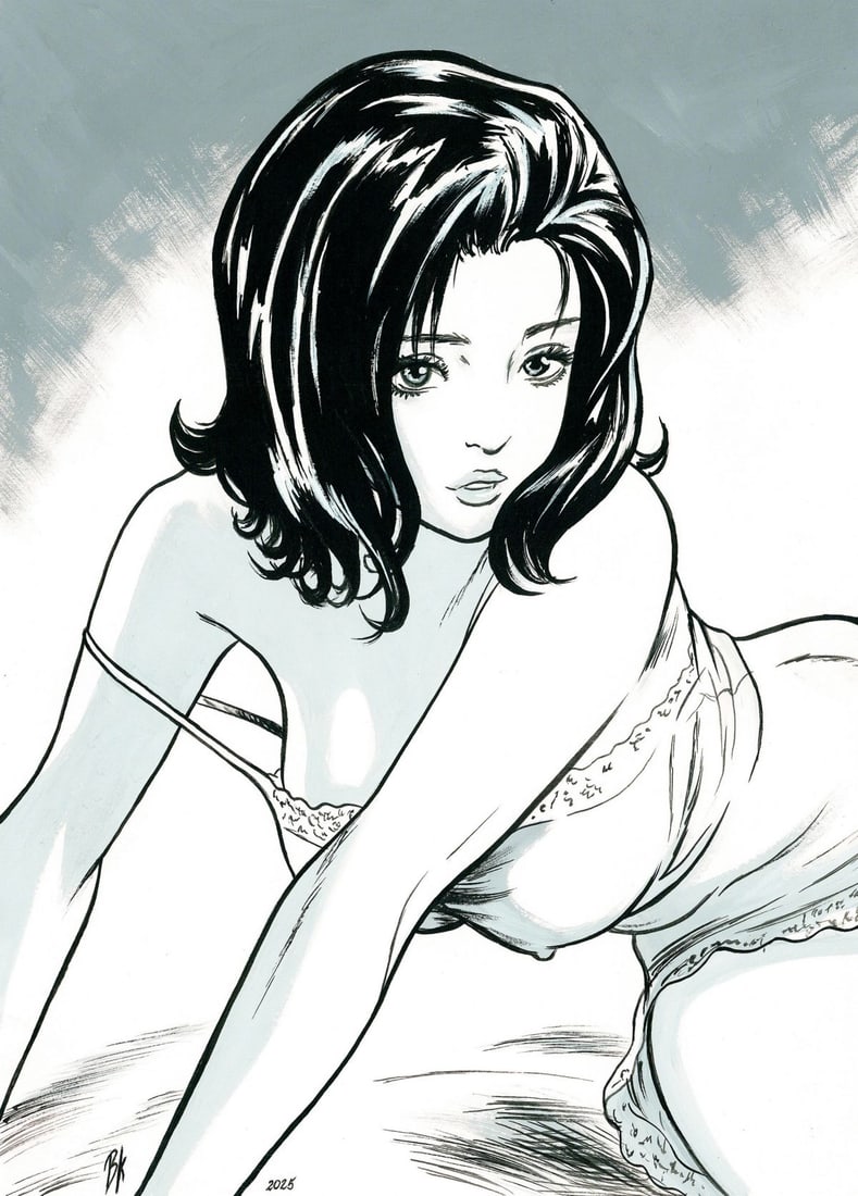 Kateryna Vitrenko (Ukraine,b 2003) acrylic painting: ARTIST: Kateryna Vitrenko (Ukrainian, born 2003) TITLE: Anime Girl MEDIUM: acrylic on heavy paper CONDITION: Very good. ART SIZE: 12 x 8 inches / 30 x 20