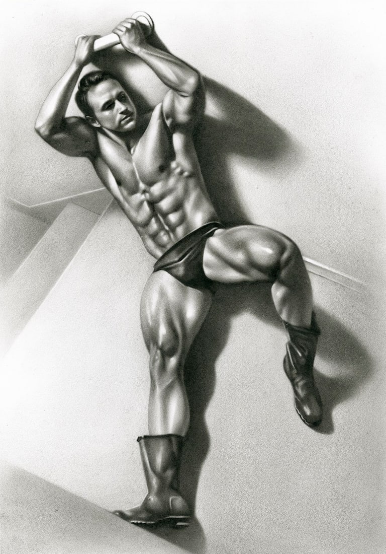 Yaroslav Novostavskiy (Ukraine,b 1989) dry brush oil painting: ARTIST: Yaroslav Novostavskiy (Ukrainian, born 1989) TITLE: Male Nude MEDIUM: dry brush oil on paper CONDITION: Very good. No visible inpaint under UV light. ART