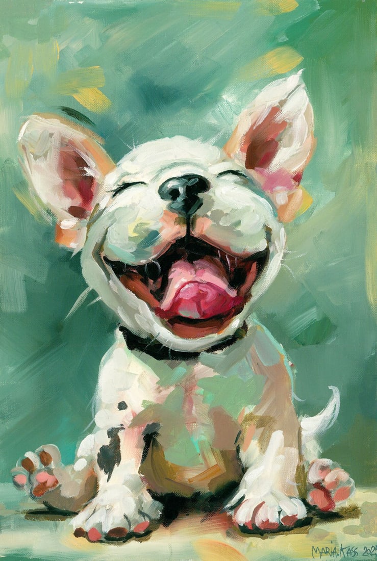 Maria Kasatkina (Ukraine,b 2003) oil painting: ARTIST: Maria Kasatkina (Ukrainian, born 2003) TITLE: Dog MEDIUM: oil on heavy paper CONDITION: Very good. No visible inpaint under UV light. ART SIZE: 1