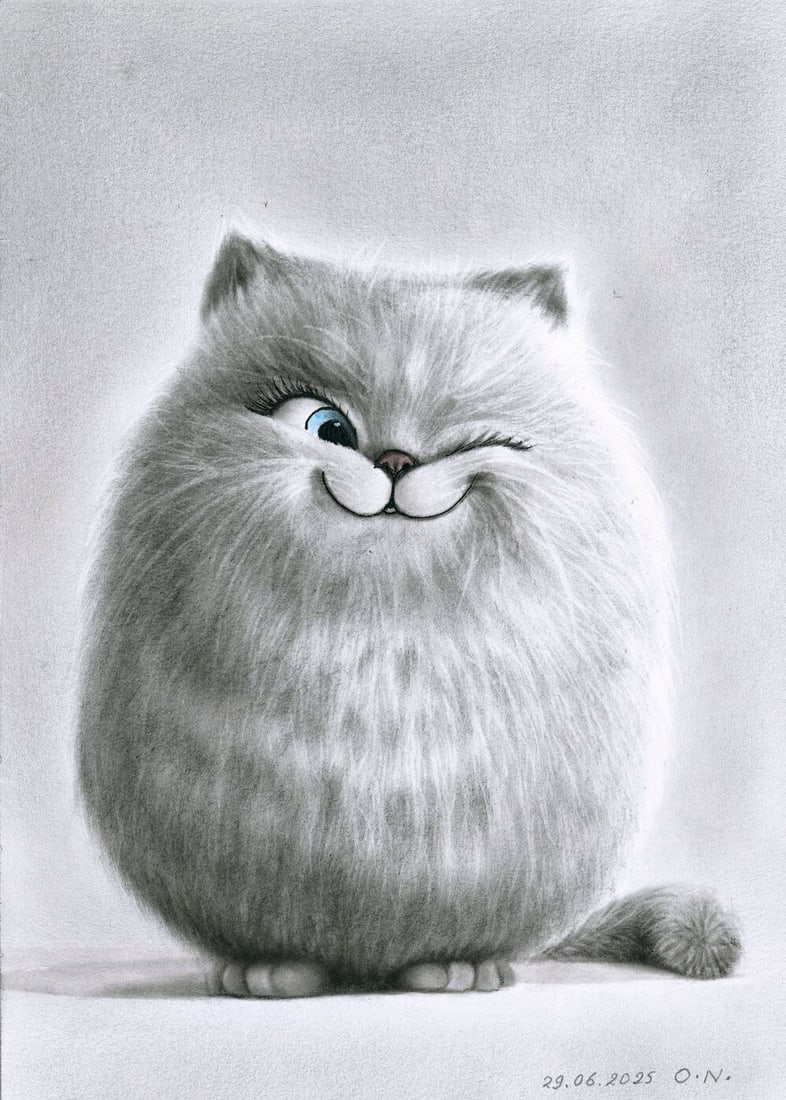 Olga Novostavskaya (Ukraine,b 1967) dry brush oil painting: ARTIST: Olga Novostavskaya (Ukraine, born 1967) TITLE: White Cat MEDIUM: dry brush oil on paper CONDITION: Very good. No visible inpaint under UV light. ART SIZE: