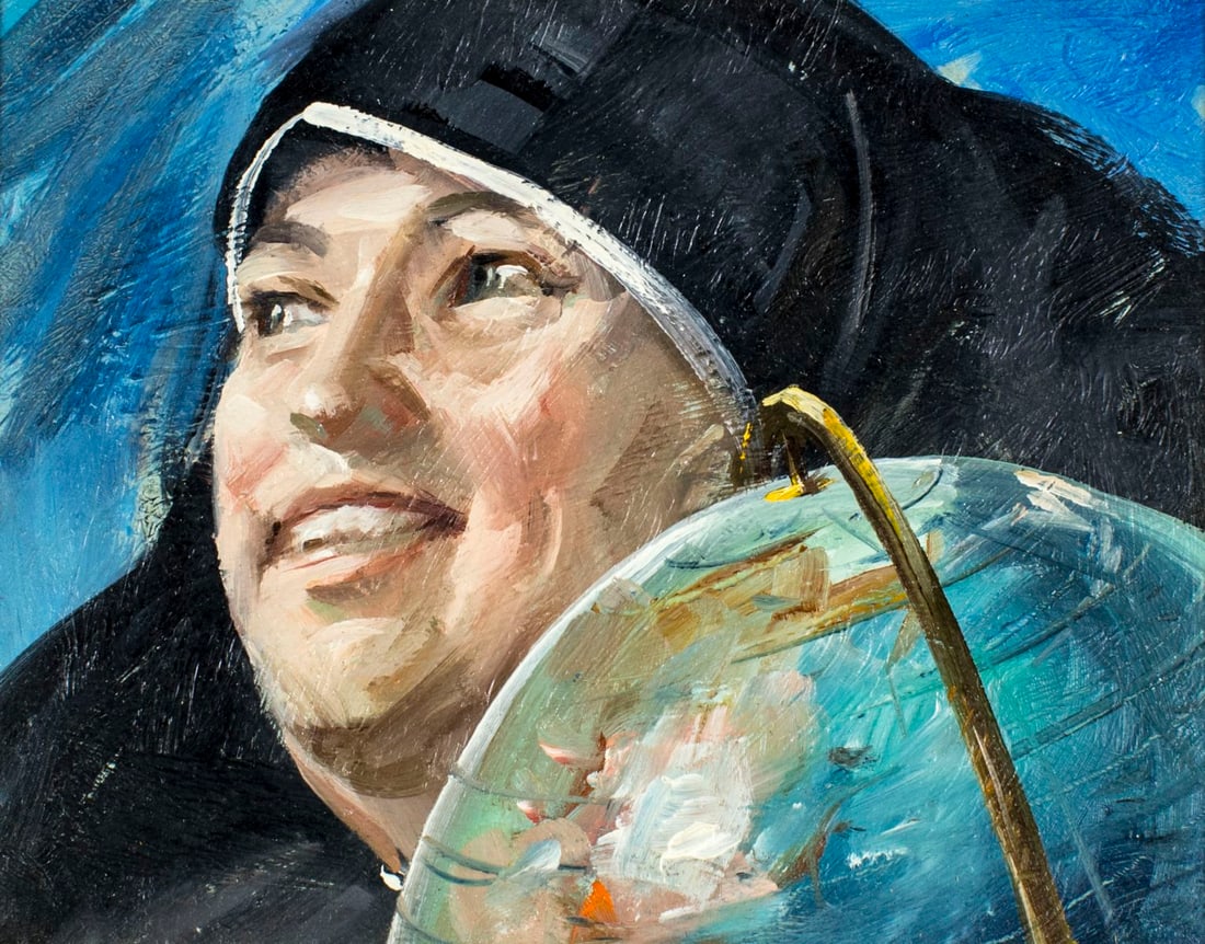 George Morton Prout (IN,FL,1913-2016) oil painting: ARTIST: George Morton Prout (Indiana, Florida, 1913 - 2016) NAME: Illustration - Mother Mary Joseph 1882-1955 YEAR: 1970s MEDIUM: oil on board CONDITION: Very good. No vi